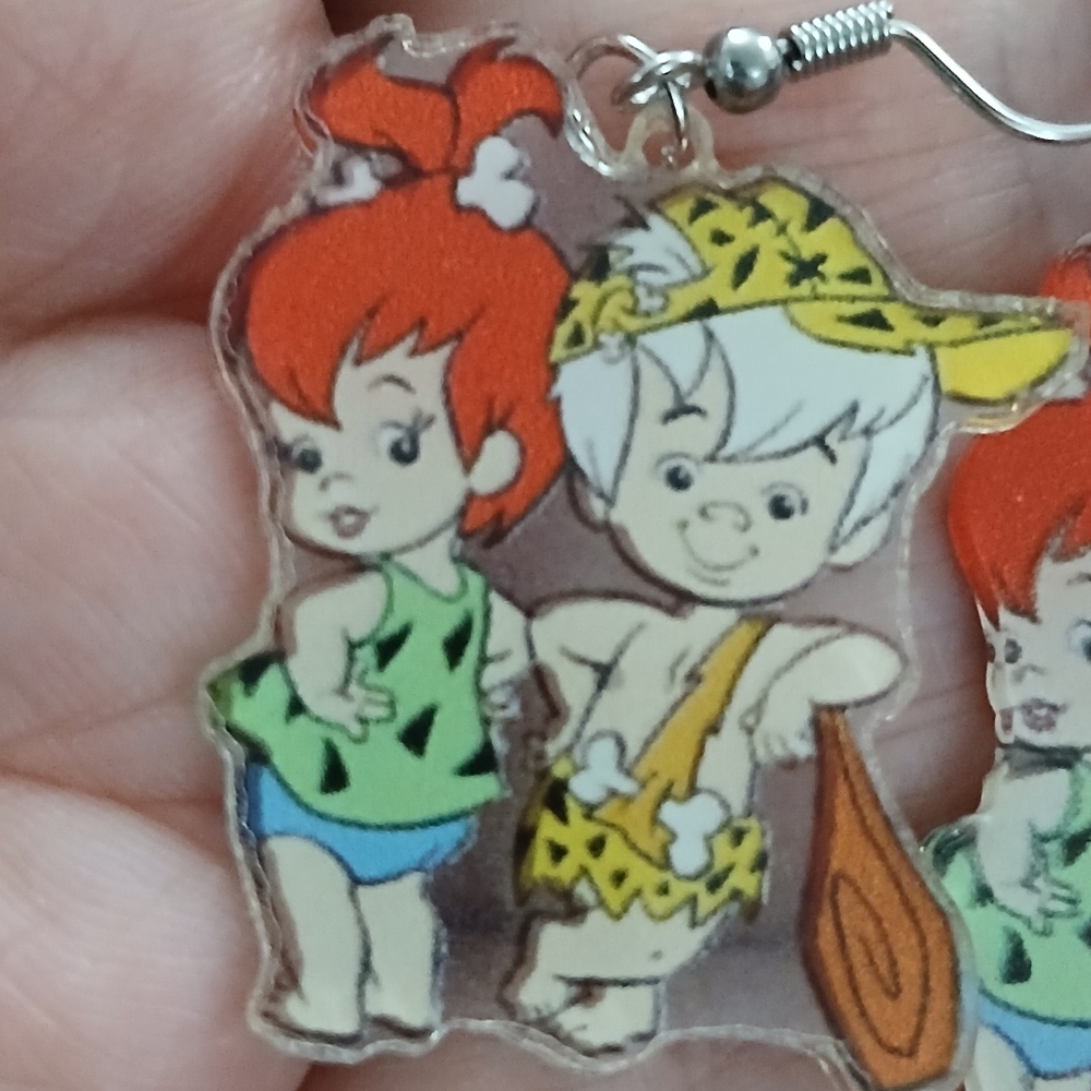 New Flintstones Pebbles and Bam Bam Acrylic Dangle Drop Earrings